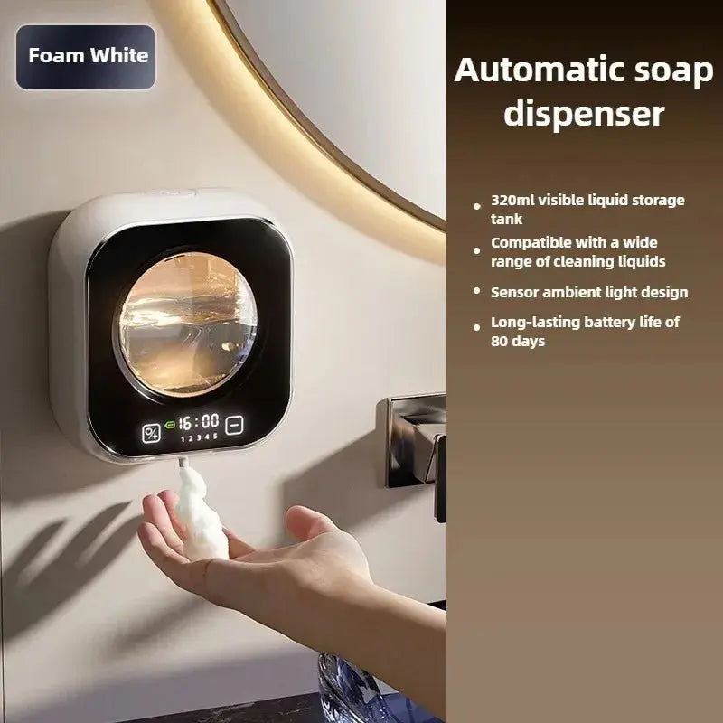 Smart Induction Hand Washer Sensor Wall Mounted Foam Infrared Sensor Liquid Soap Dispensers with Temperature Digital Display GreatEagleInc