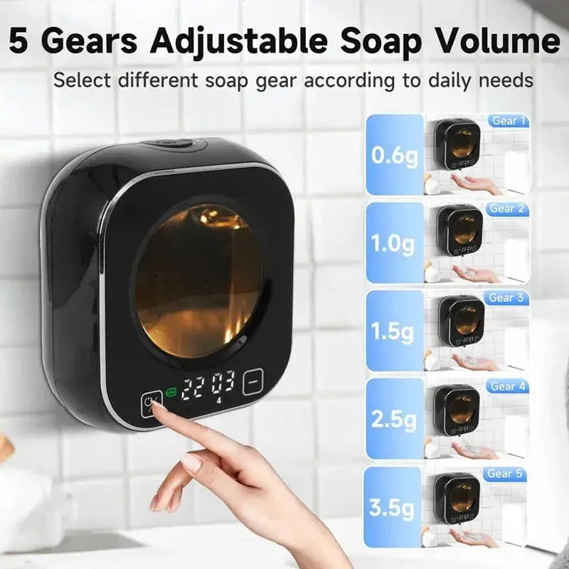 Smart Induction Hand Washer Sensor Wall Mounted Foam Infrared Sensor Liquid Soap Dispensers with Temperature Digital Display GreatEagleInc