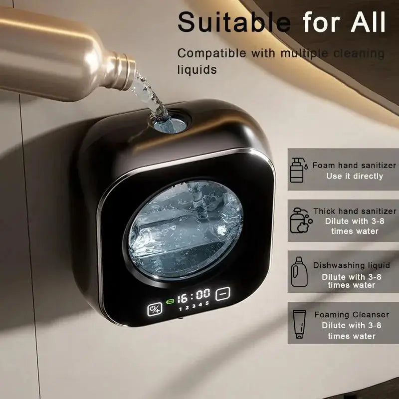 Smart Induction Hand Washer Sensor Wall Mounted Foam Infrared Sensor Liquid Soap Dispensers with Temperature Digital Display GreatEagleInc