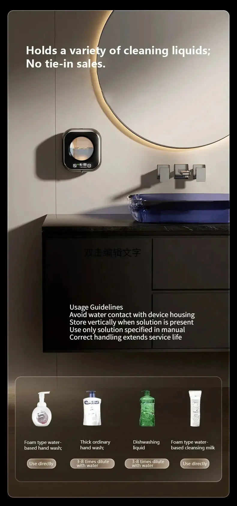 Smart Induction Hand Washer Sensor Wall Mounted Foam Infrared Sensor Liquid Soap Dispensers with Temperature Digital Display GreatEagleInc