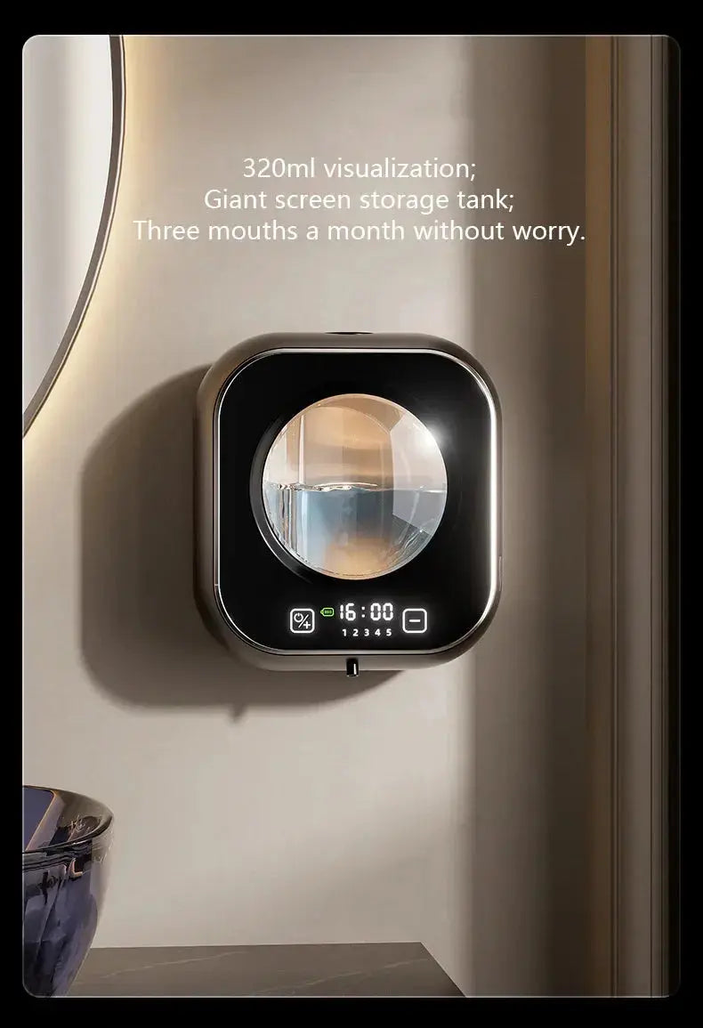 Smart Induction Hand Washer Sensor Wall Mounted Foam Infrared Sensor Liquid Soap Dispensers with Temperature Digital Display GreatEagleInc