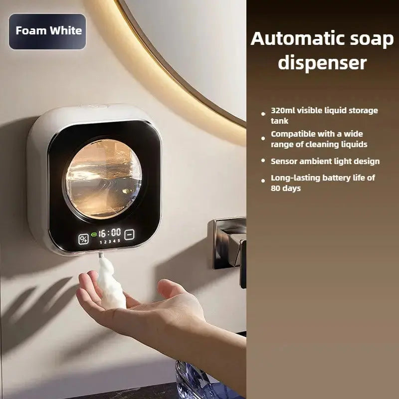 Smart Induction Hand Washer Sensor Wall Mounted Foam Infrared Sensor Liquid Soap Dispensers with Temperature Digital Display GreatEagleInc