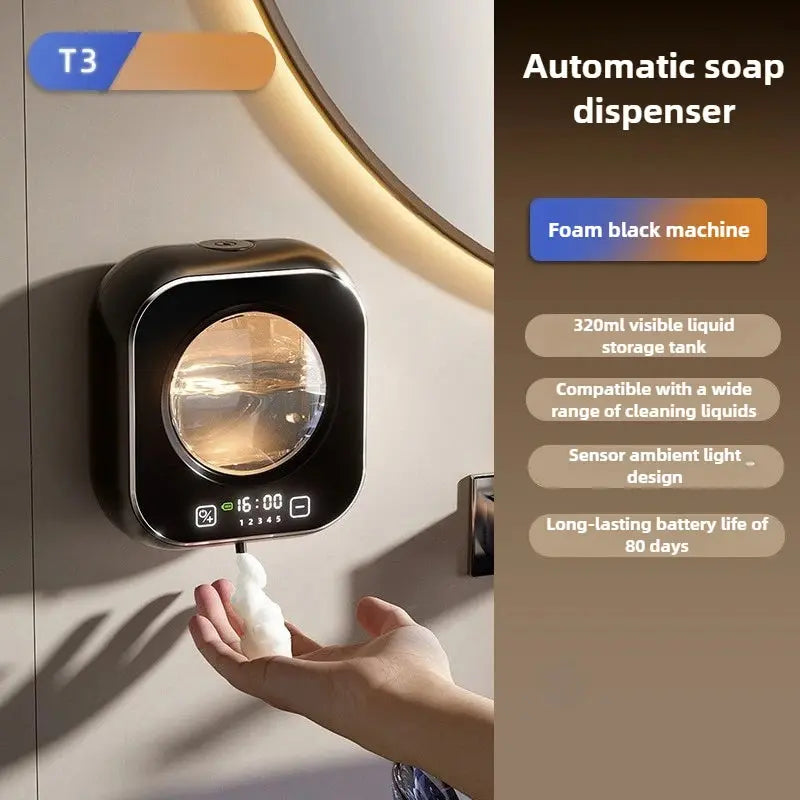 Smart Induction Hand Washer Sensor Wall Mounted Foam Infrared Sensor Liquid Soap Dispensers with Temperature Digital Display GreatEagleInc