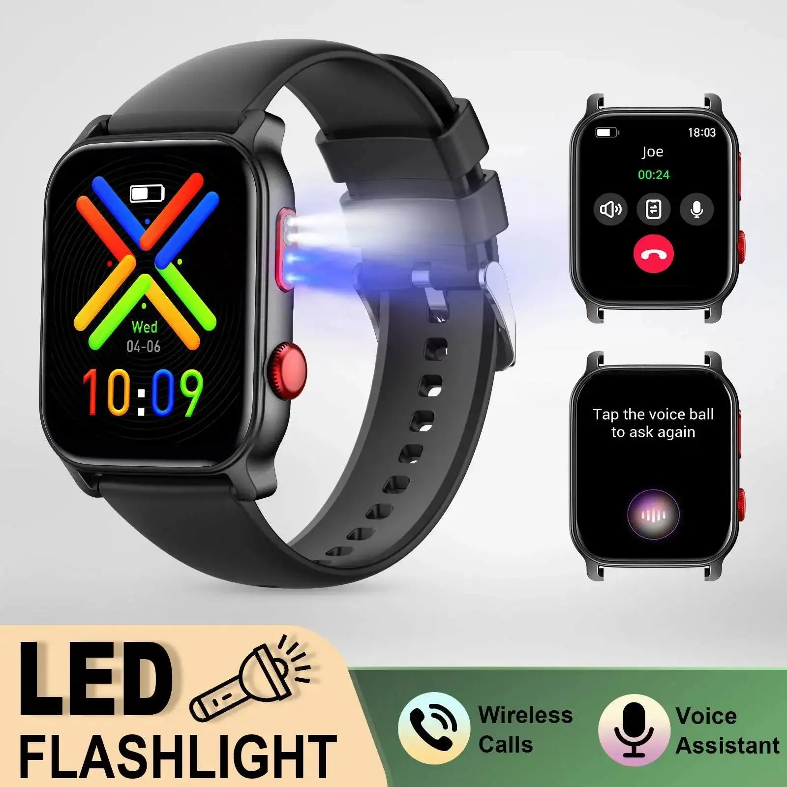 Smart Watch for Men 1.83 inch Screen 100+ Sports Modes Wireless Call Flashlight IP68 Waterproof Sleep Monitoring Sport Smartwat GreatEagleInc