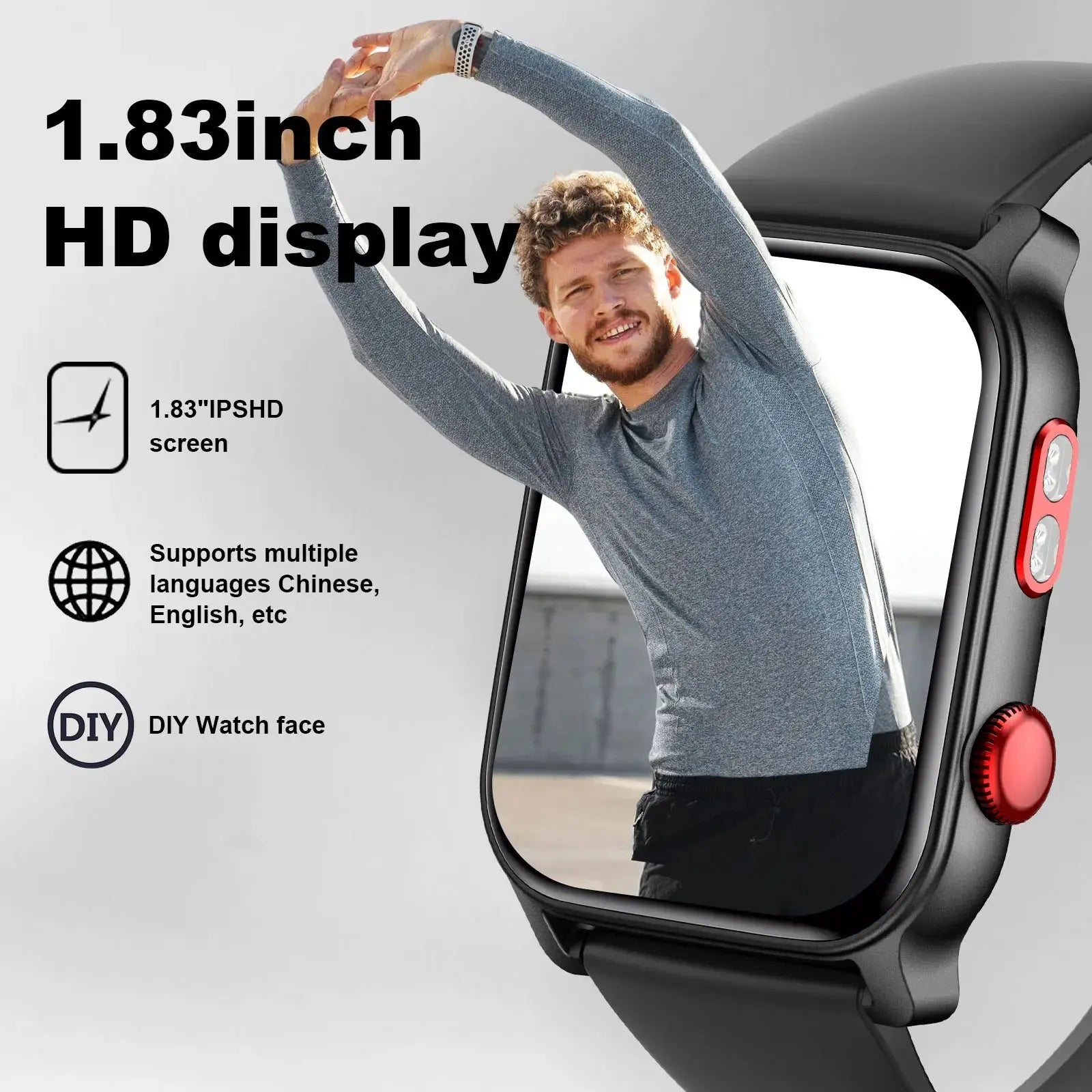 Smart Watch for Men 1.83 inch Screen 100+ Sports Modes Wireless Call Flashlight IP68 Waterproof Sleep Monitoring Sport Smartwat GreatEagleInc