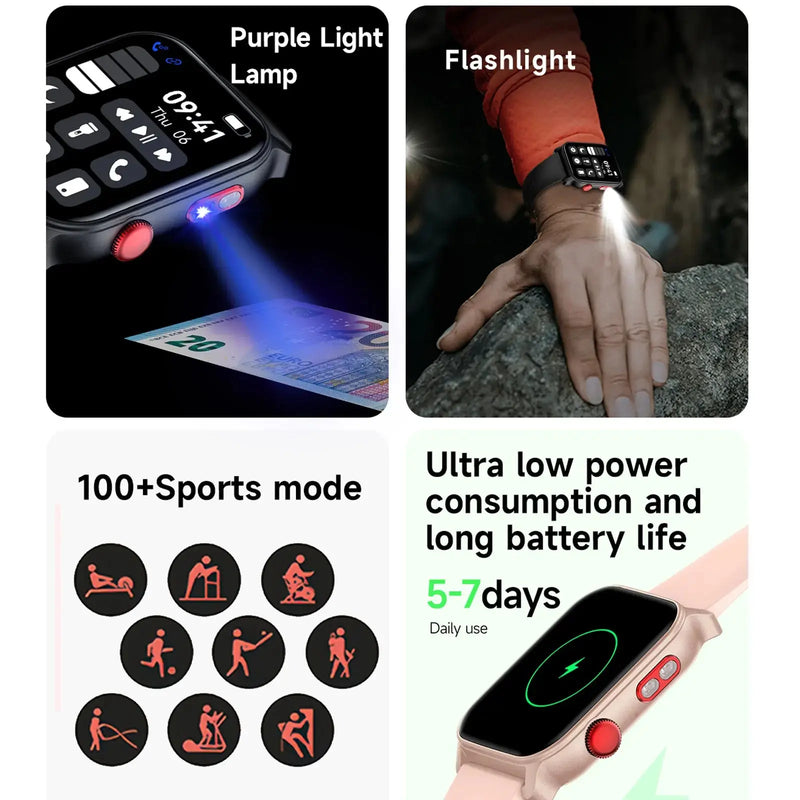 Smart Watch for Men 1.83 inch Screen 100+ Sports Modes Wireless Call Flashlight IP68 Waterproof Sleep Monitoring Sport Smartwat GreatEagleInc