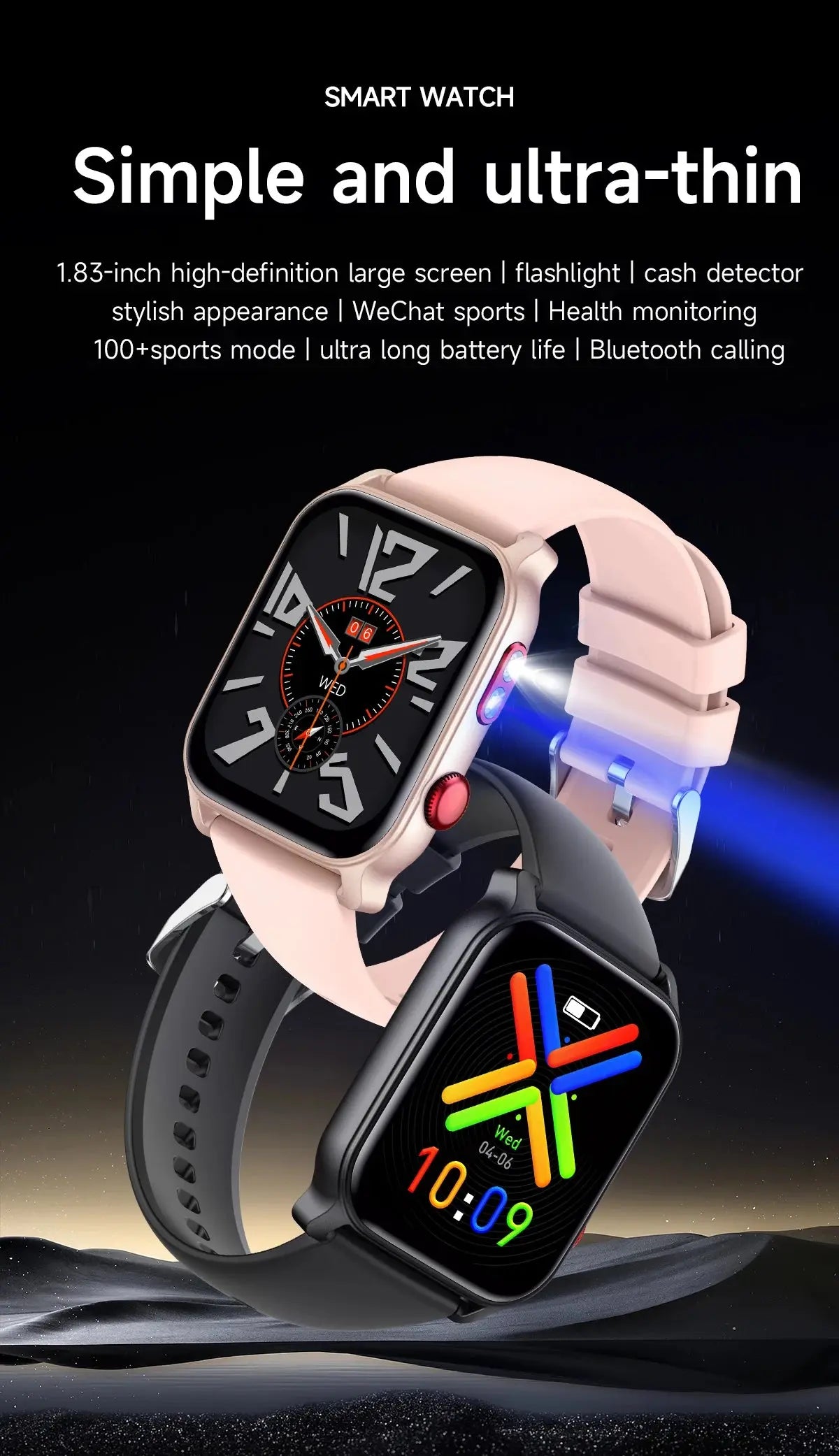 Smart Watch for Men 1.83 inch Screen 100+ Sports Modes Wireless Call Flashlight IP68 Waterproof Sleep Monitoring Sport Smartwat GreatEagleInc