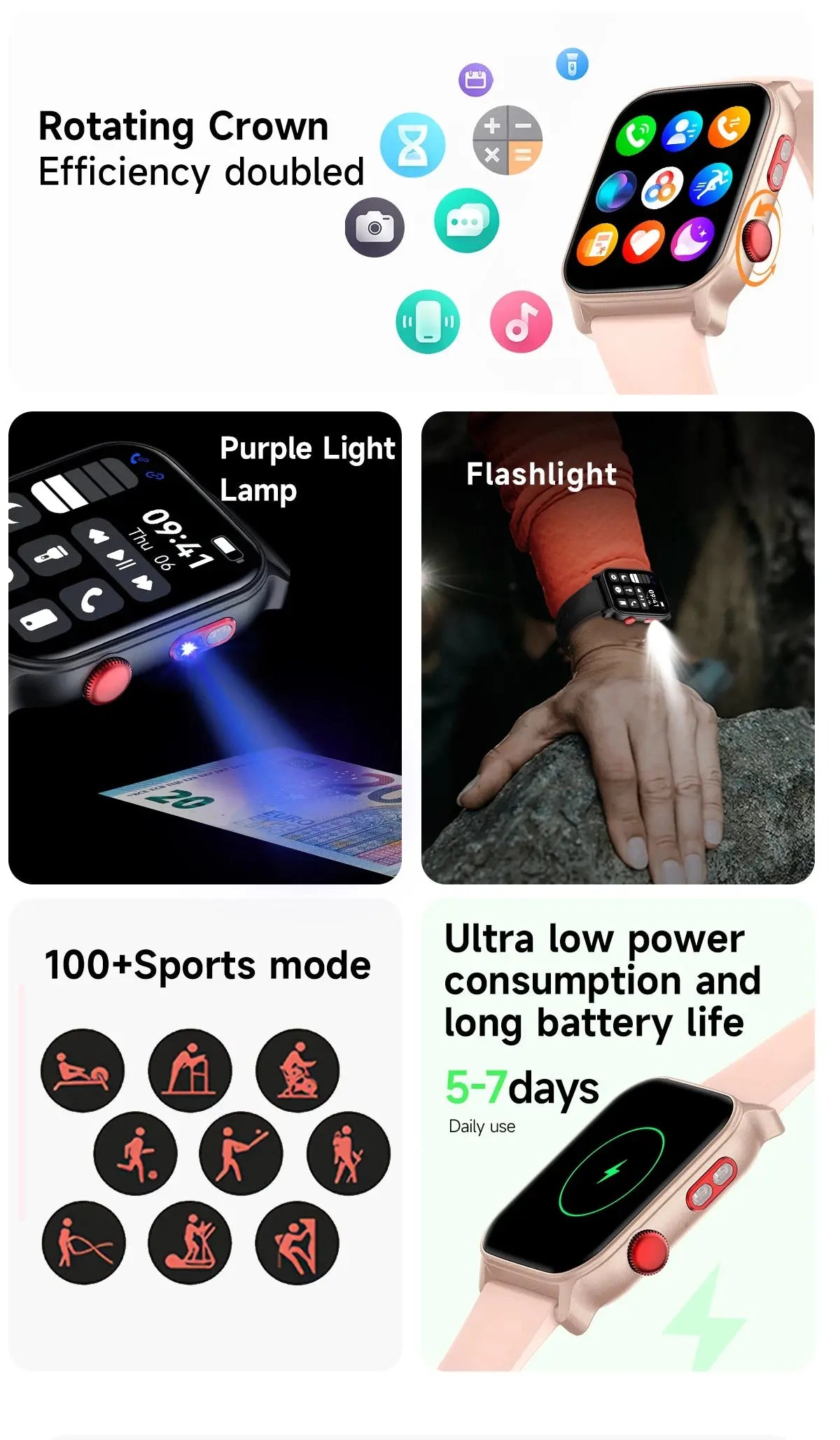 Smart Watch for Men 1.83 inch Screen 100+ Sports Modes Wireless Call Flashlight IP68 Waterproof Sleep Monitoring Sport Smartwat GreatEagleInc