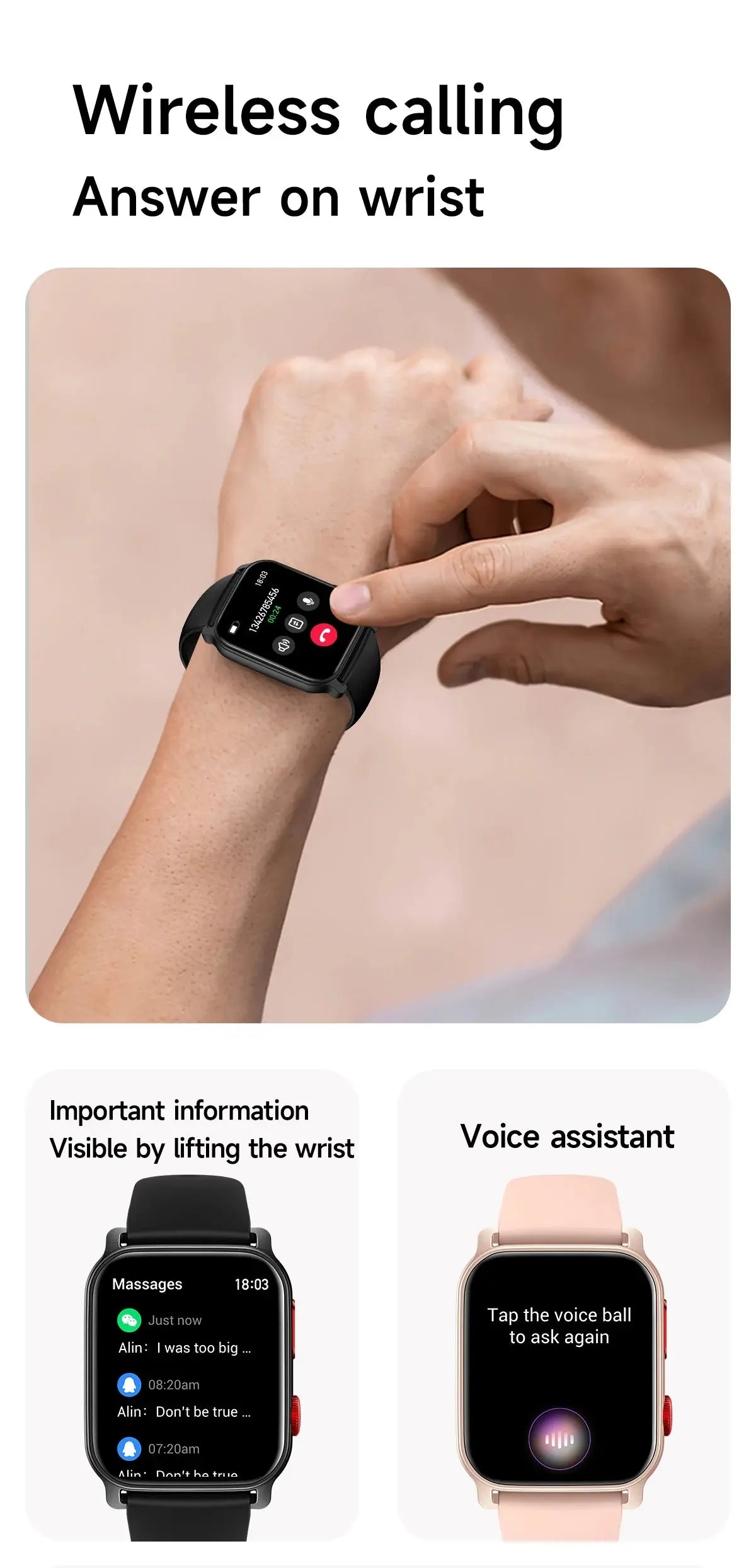 Smart Watch for Men 1.83 inch Screen 100+ Sports Modes Wireless Call Flashlight IP68 Waterproof Sleep Monitoring Sport Smartwat GreatEagleInc
