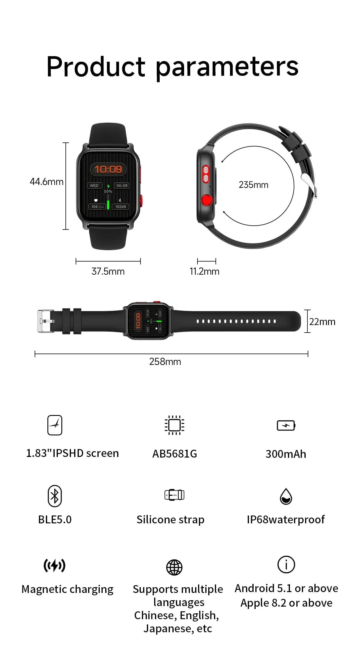 Smart Watch for Men 1.83 inch Screen 100+ Sports Modes Wireless Call Flashlight IP68 Waterproof Sleep Monitoring Sport Smartwat GreatEagleInc