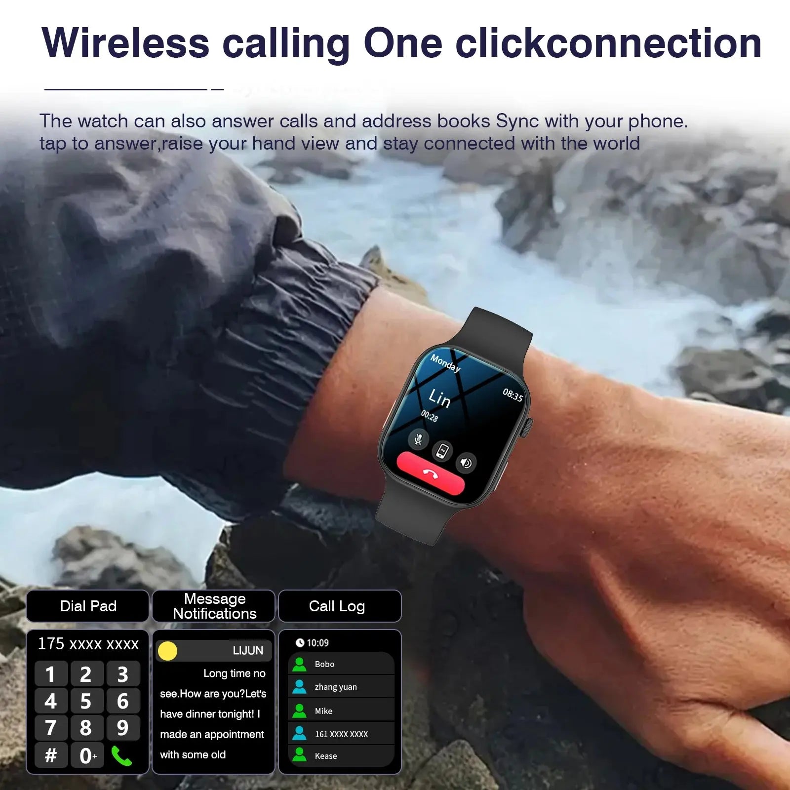 Smart Watch with 2.02-Inch HD Display – Wireless Calling/Dialing, Alarm/Message Notifications, Fitness Tracking, Music Control. GreatEagleInc