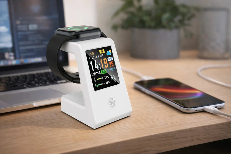Smart WiFi weather clock, featuring wireless charging for watches, digital table clock, real-time weather display, touch control GreatEagleInc