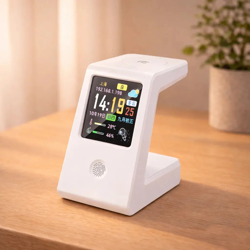 Smart WiFi weather clock, featuring wireless charging for watches, digital table clock, real-time weather display, touch control GreatEagleInc