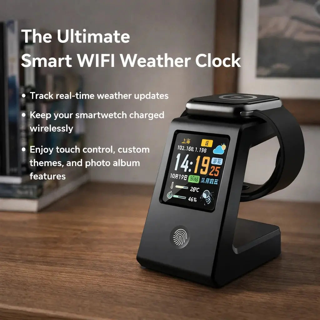 Smart WiFi weather clock, featuring wireless charging for watches, digital table clock, real-time weather display, touch control GreatEagleInc