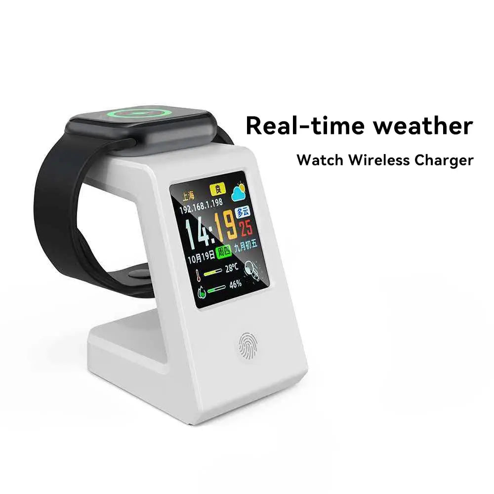 Smart WiFi weather clock, featuring wireless charging for watches, digital table clock, real-time weather display, touch control GreatEagleInc
