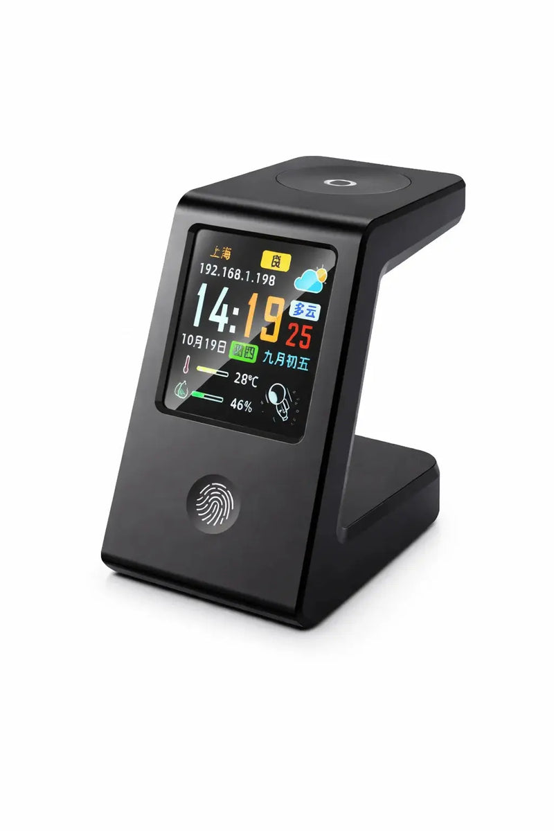 Smart WiFi weather clock, featuring wireless charging for watches, digital table clock, real-time weather display, touch control GreatEagleInc