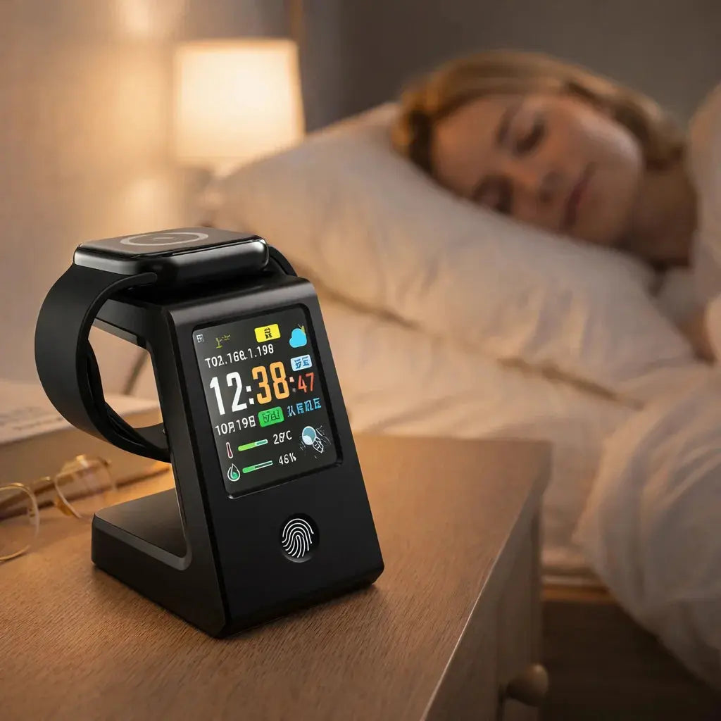 Smart WiFi weather clock, featuring wireless charging for watches, digital table clock, real-time weather display, touch control GreatEagleInc