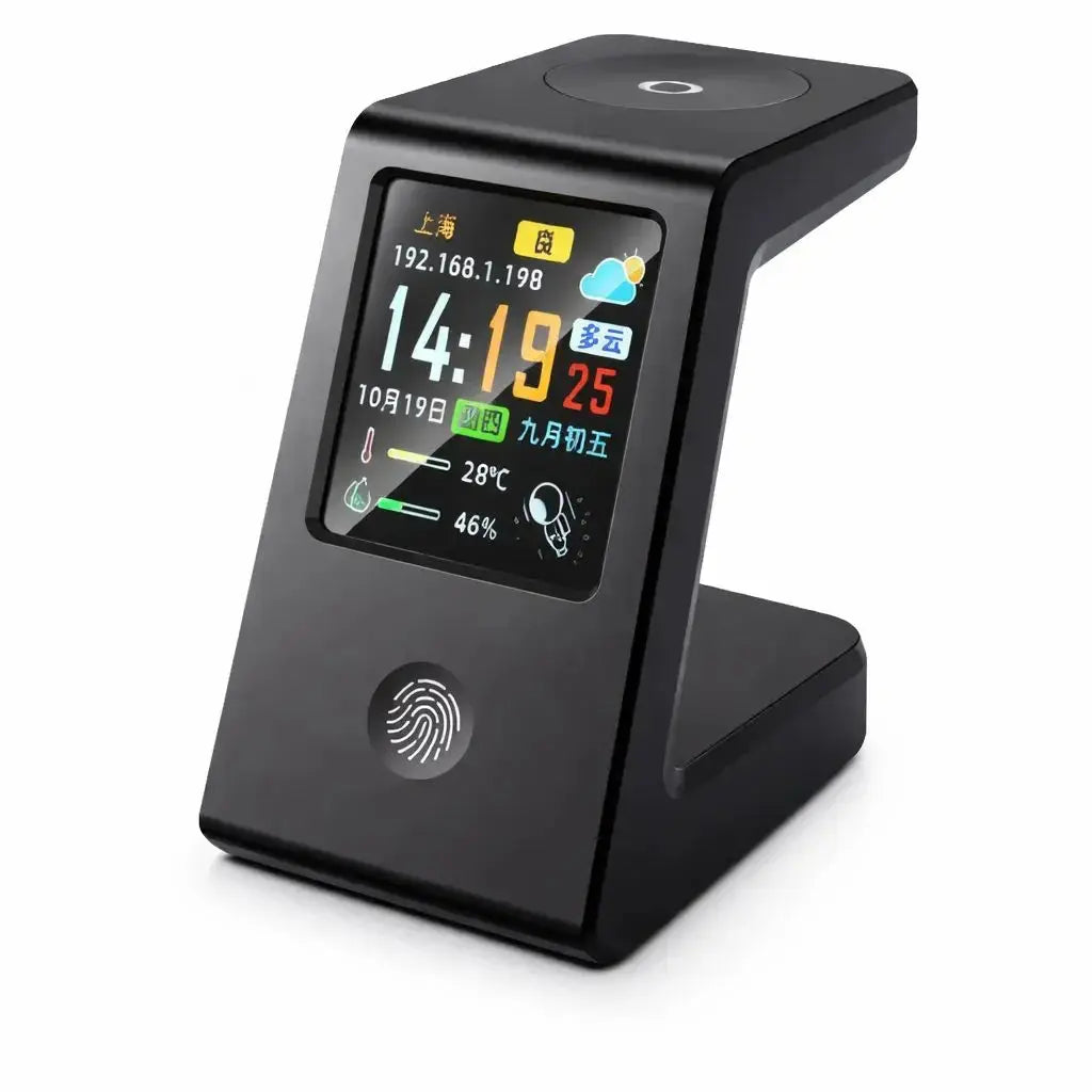 Smart WiFi weather clock, featuring wireless charging for watches, digital table clock, real-time weather display, touch control GreatEagleInc