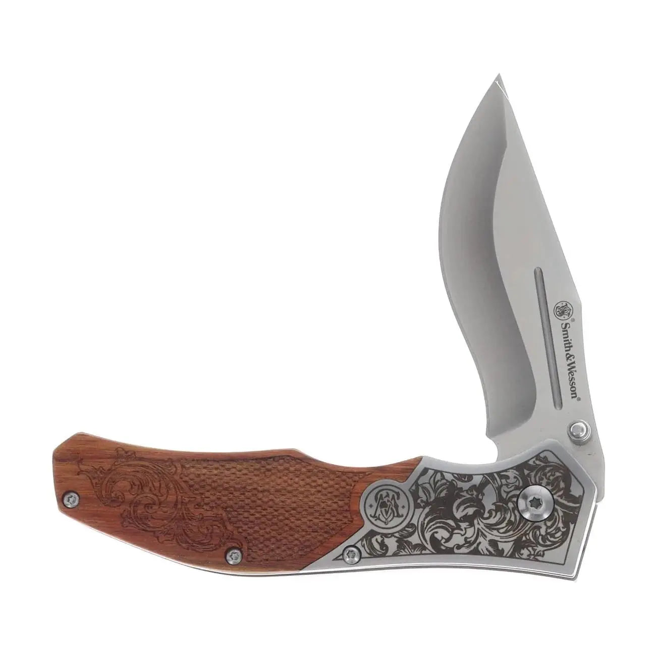 Smith & Wesson Unwavered Recurved Assisted Open Pocket Knife With Engraved Rosewood Handle BTI Tools