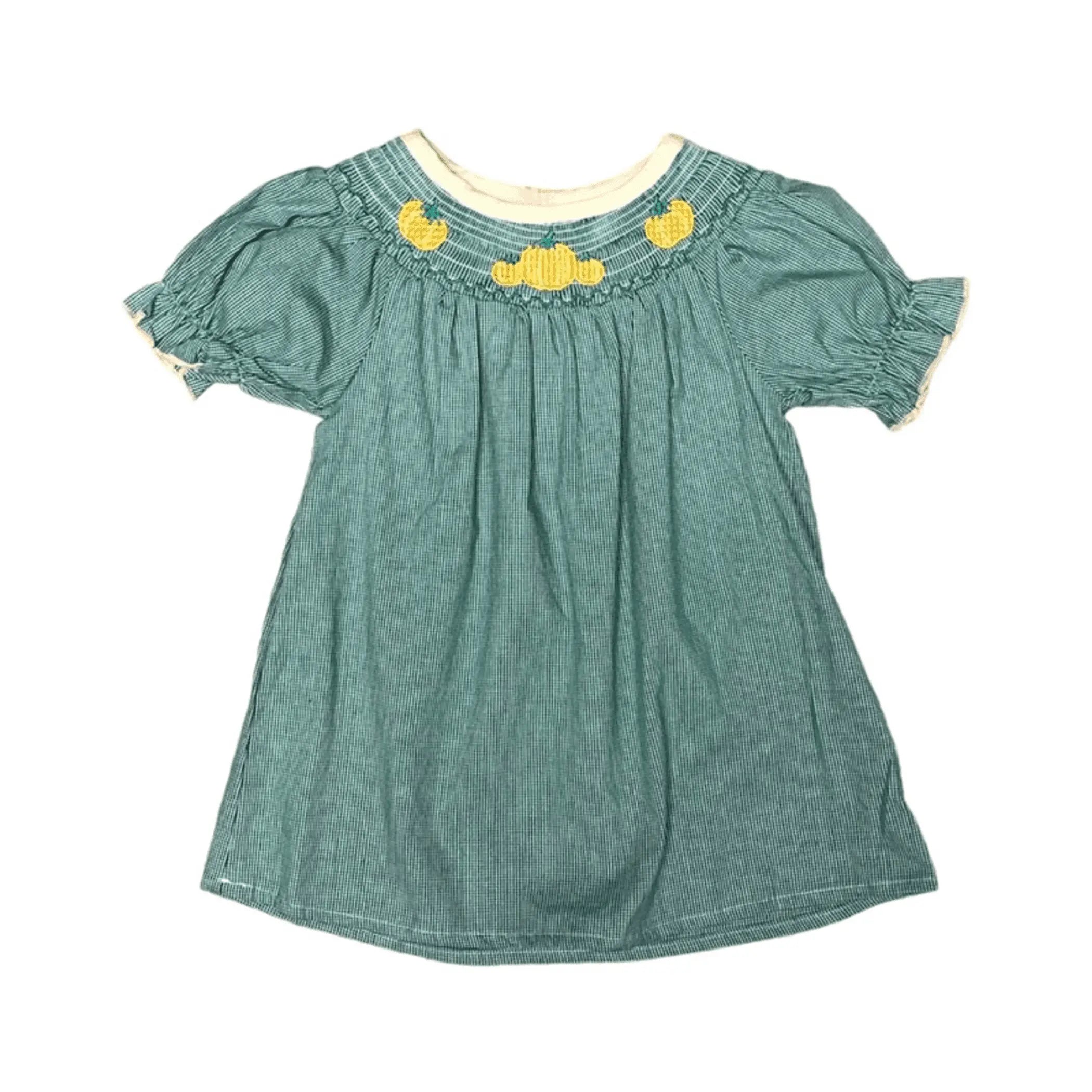 Smocked Pumpkin Dress (Green) Melina & Me