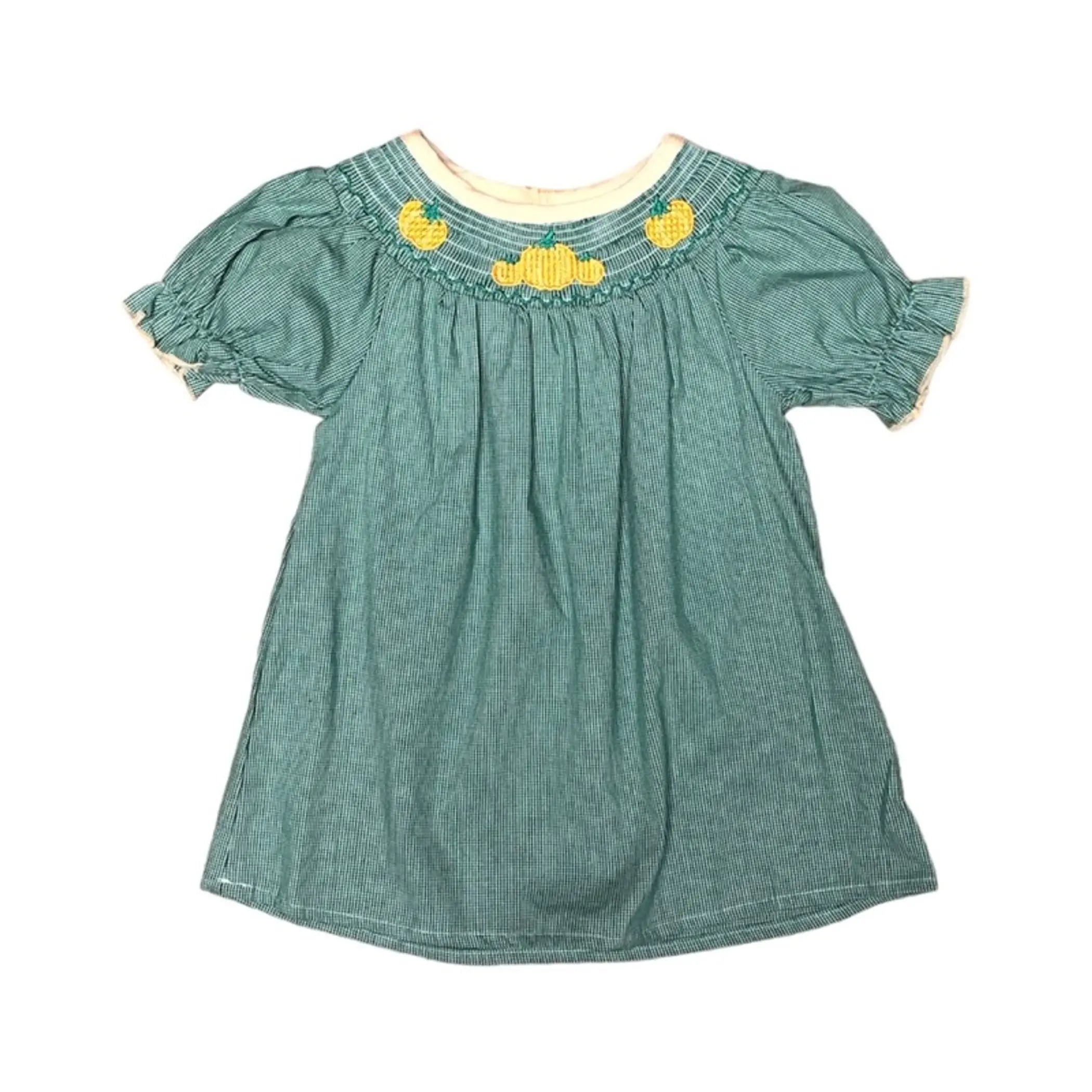 Smocked Pumpkin Dress (Green) Melina & Me