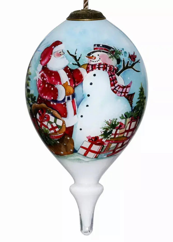 Snowman and  Santa Hand Painted Glass Ornament Inner Beauty Gifts