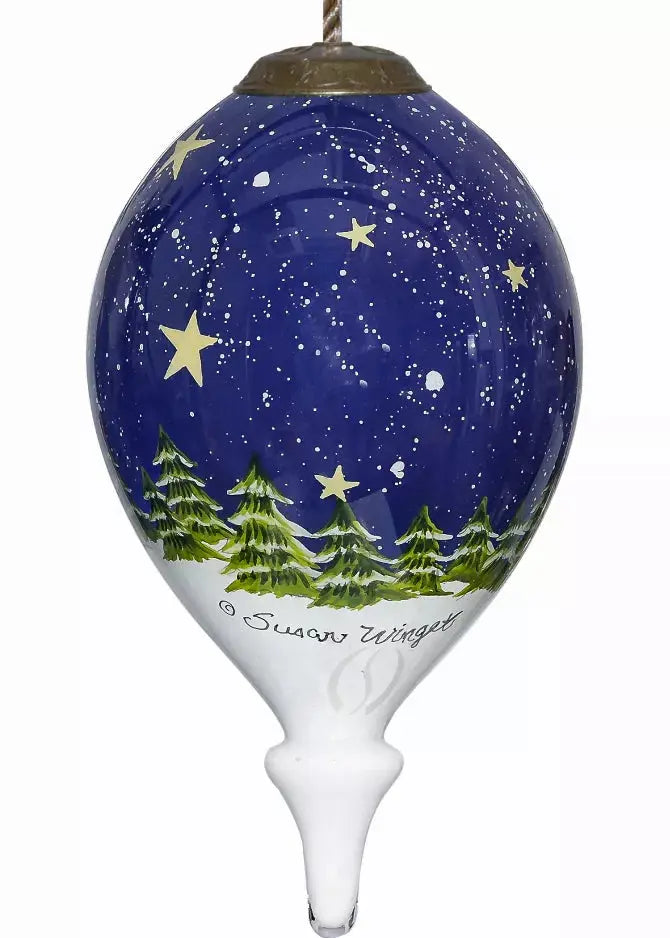 Snowman watching  Santa with Sleigh Hand Painted Glass Ornament Inner Beauty Gifts