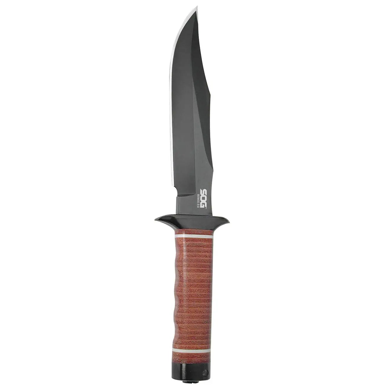 Sog Bowie 2.0 Knife 6.4" Black Tini Blade Leather Handles Leather Sheath SOG