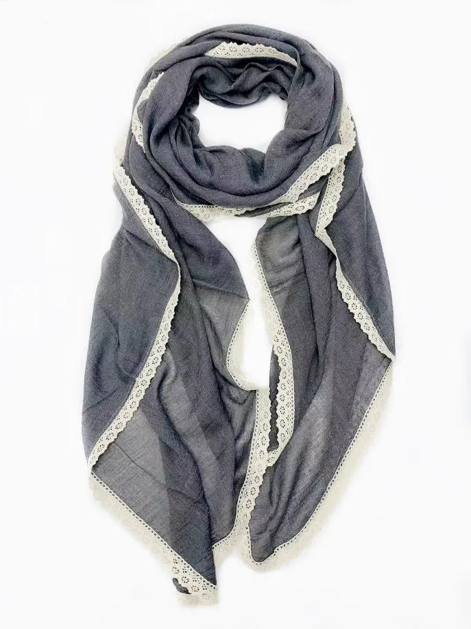 Solid Color Lace-Trim Large Oversized Scarf JC Sunny Fashion