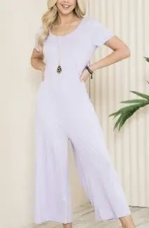 Solid Short Sleeve V Neck Jumpsuit with Low Back aa24