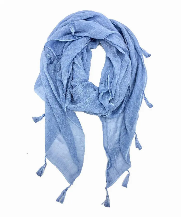 Solid Tassel-Trim Scarf JC Sunny Fashion