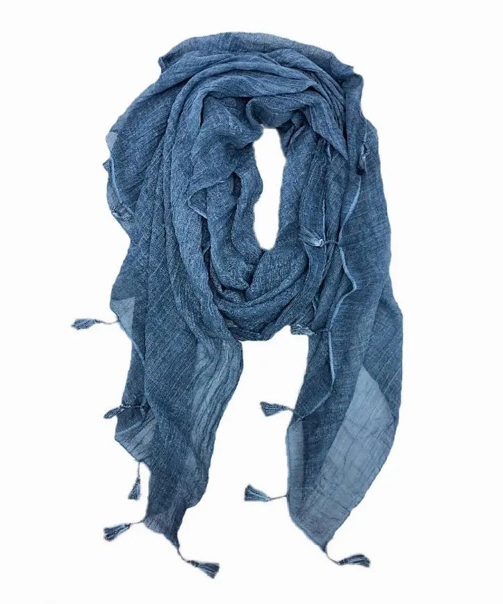 Solid Tassel-Trim Scarf JC Sunny Fashion