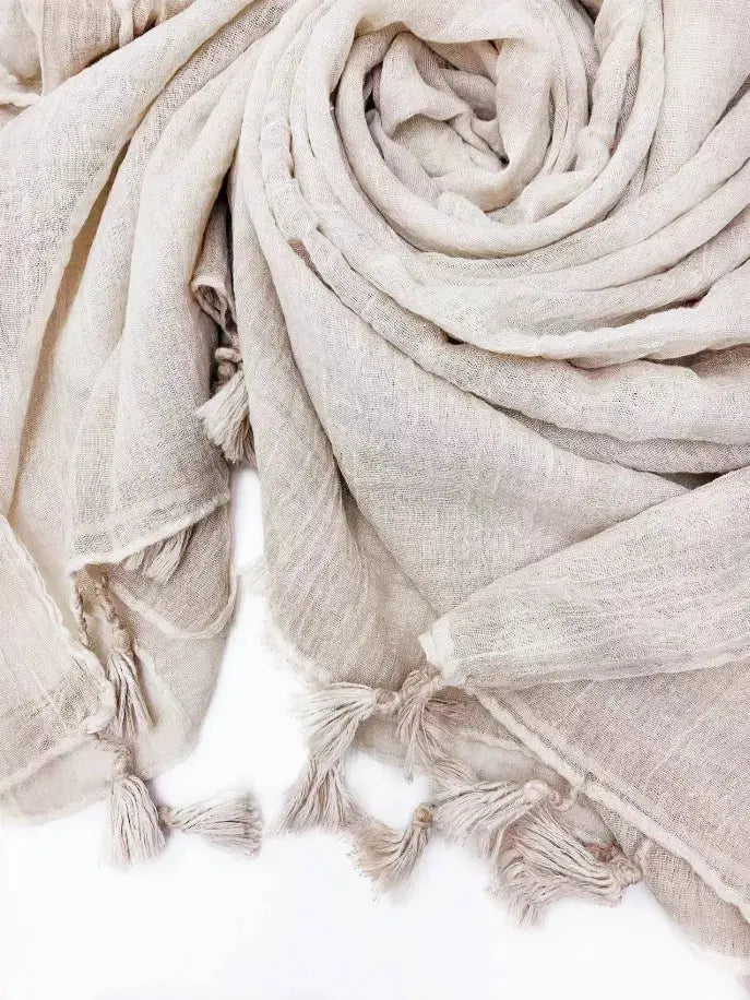 Solid Tassel-Trim Scarf JC Sunny Fashion
