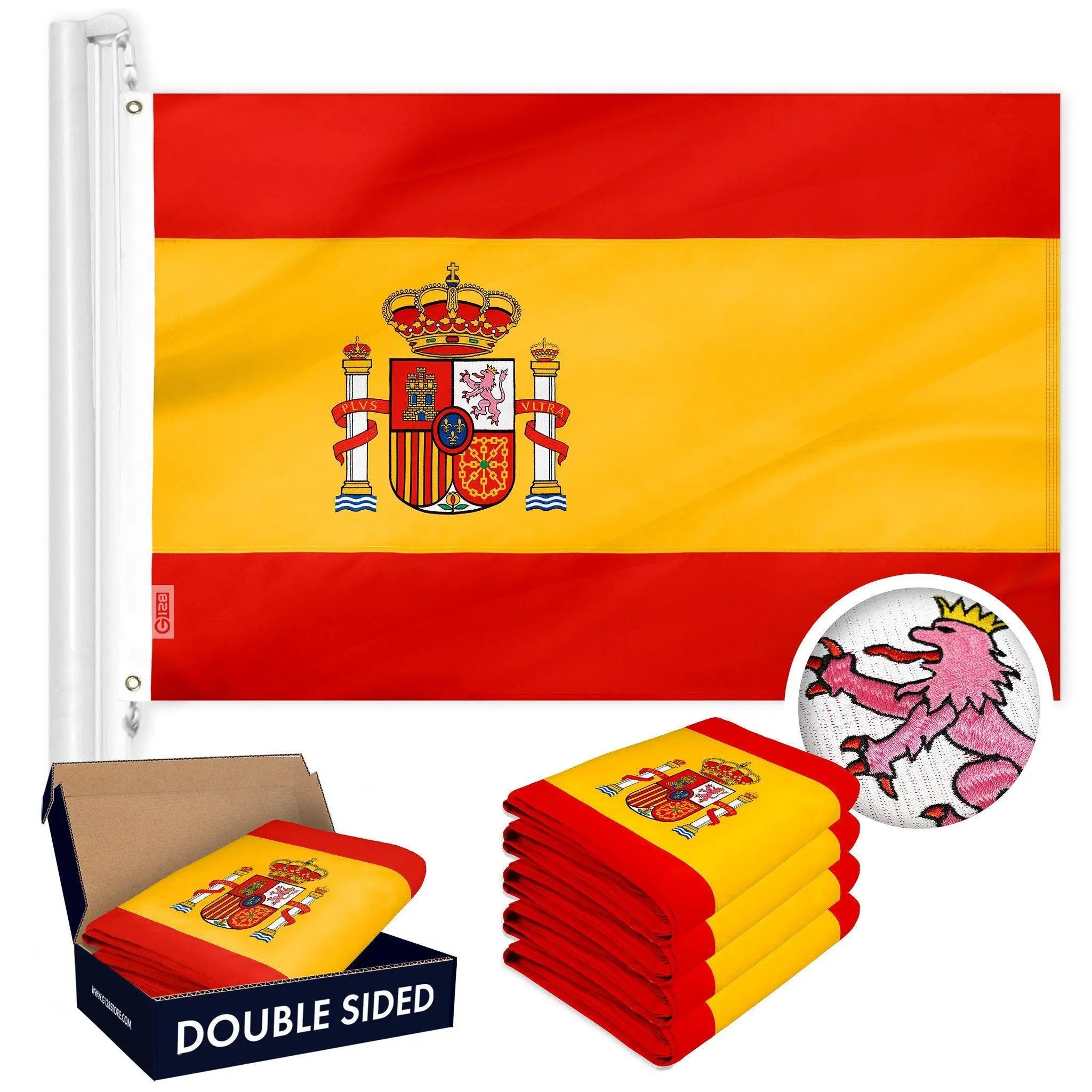 Spain Spanish Flag 3x5 Ft 5-Pack Double-sided Embroidered Polyester By G128 G128