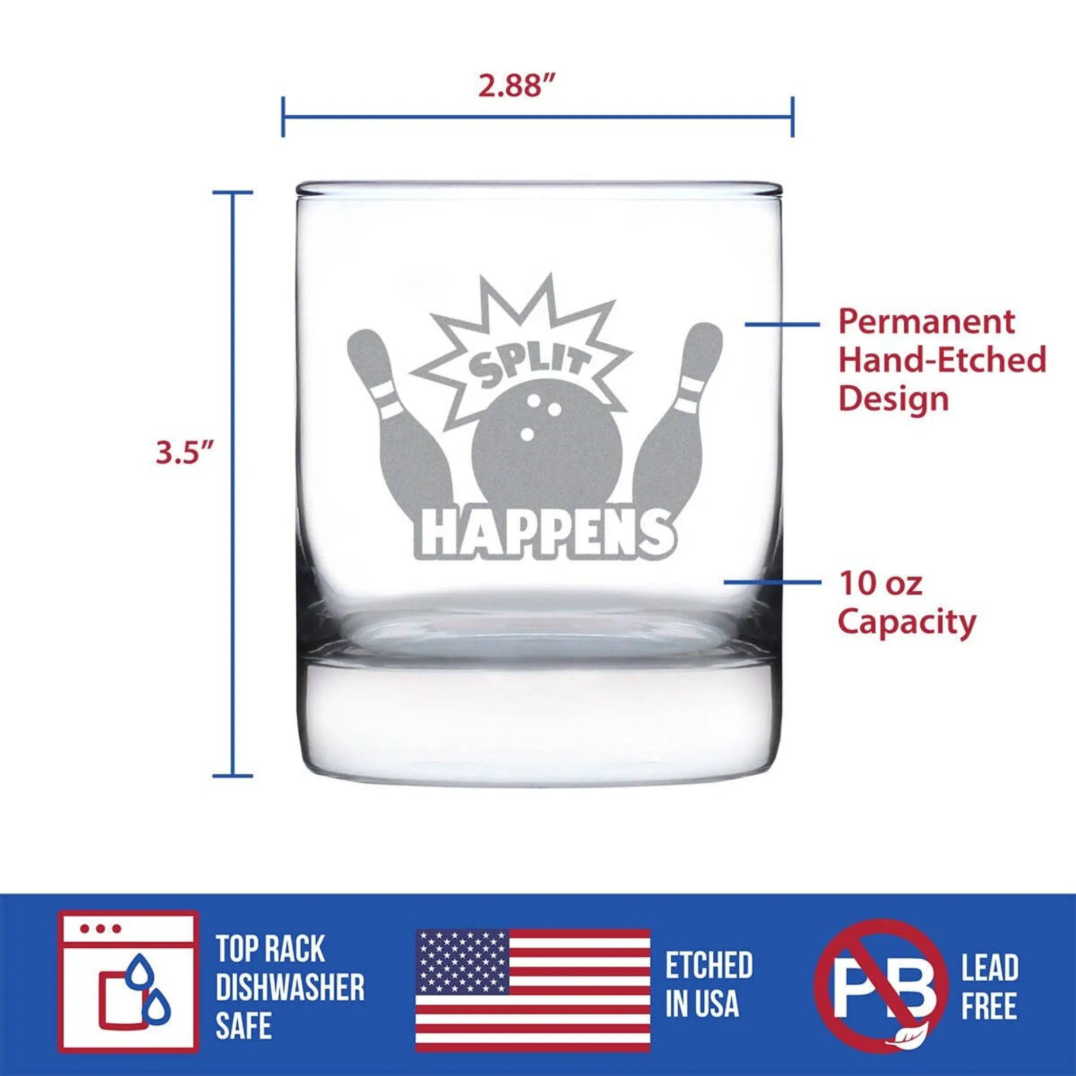 Split Happens Whiskey Rocks Glass - Bowling Gifts and Decor Bevvee