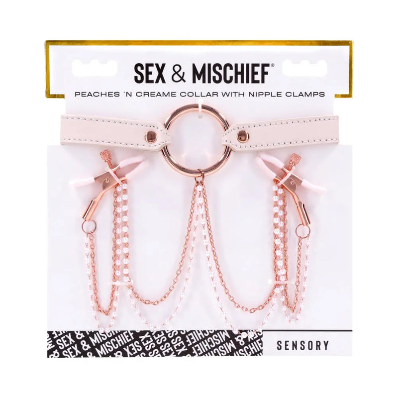 Sportsheets Sex & Mischief Peaches n CreaMe Collar with Nipple Clamps Sportsheets