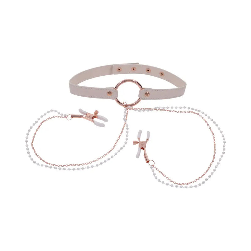 Sportsheets Sex & Mischief Peaches n CreaMe Collar with Nipple Clamps Sportsheets