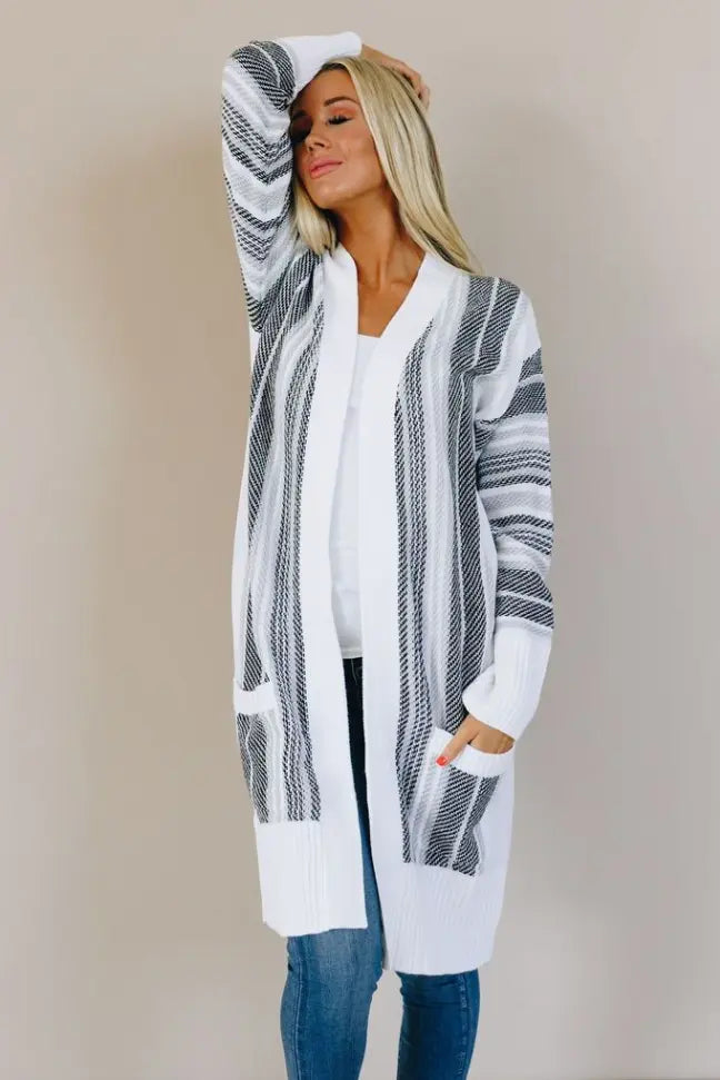 Spotted Striped Cardigan Stay Warm in Style