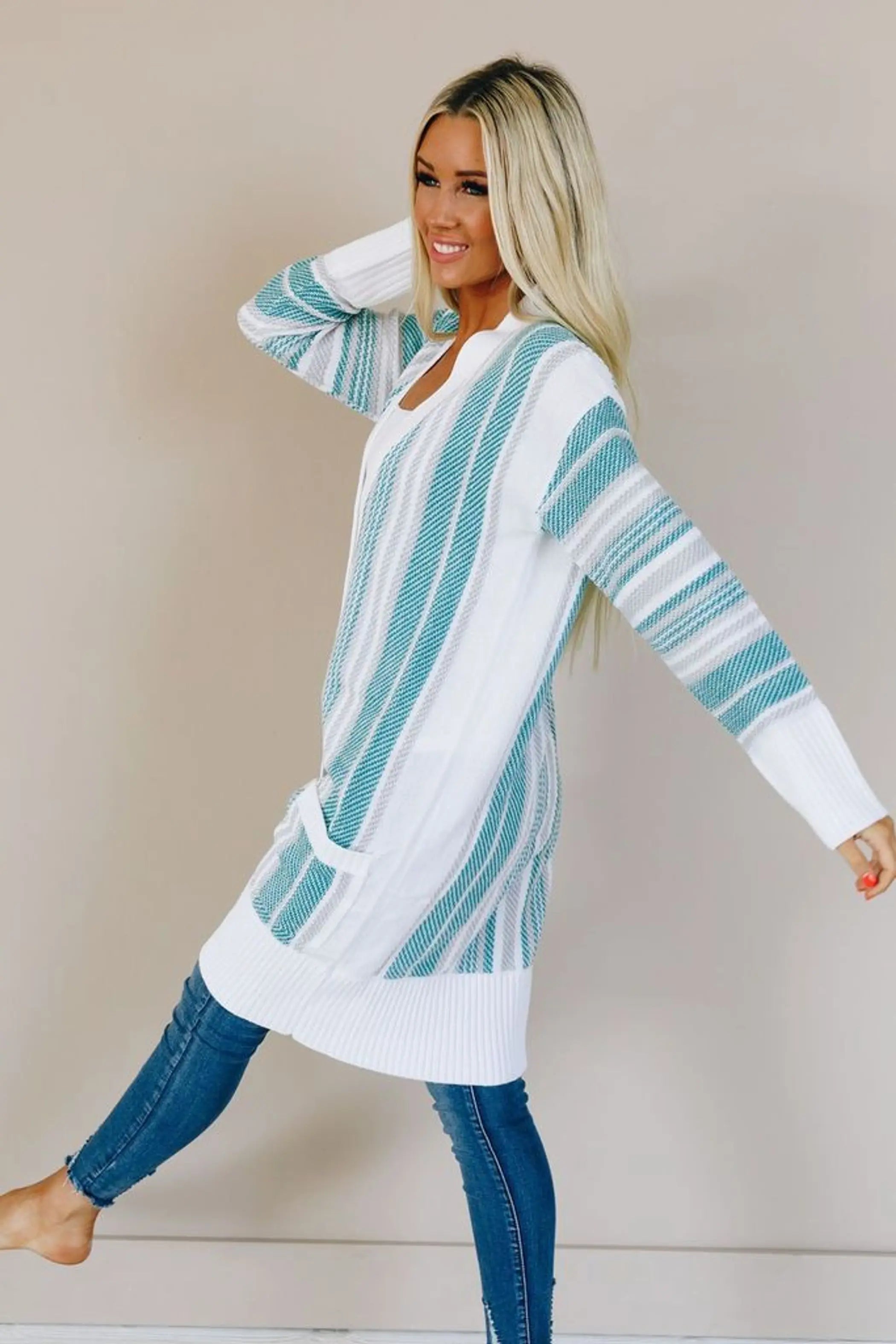 Spotted Striped Cardigan Stay Warm in Style