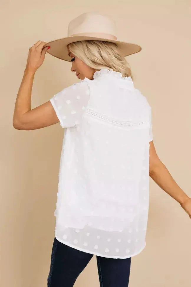 Spring It On Swiss Dot Blouse Stay Warm in Style