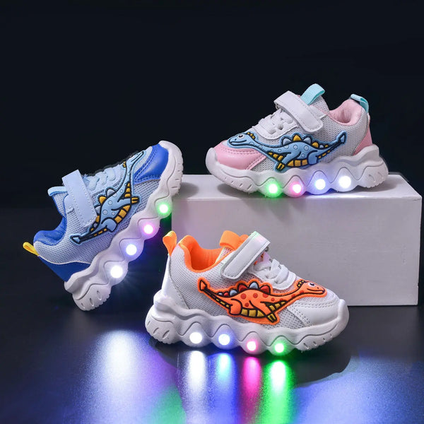 Spring New Style Dinosaur Led Light Sneakers for Boys and Girls Spring & Fall New Mesh Breathable Casual Light Shoes for Children and Middle-Aged Children GreatEagleInc