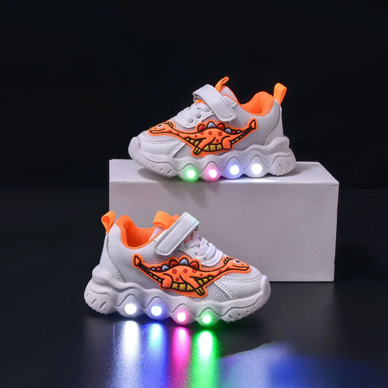 Spring New Style Dinosaur Led Light Sneakers for Boys and Girls Spring & Fall New Mesh Breathable Casual Light Shoes for Children and Middle-Aged Children GreatEagleInc