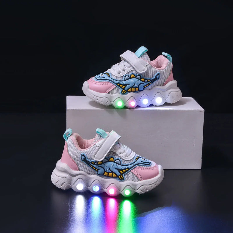 Spring New Style Dinosaur Led Light Sneakers for Boys and Girls Spring & Fall New Mesh Breathable Casual Light Shoes for Children and Middle-Aged Children GreatEagleInc