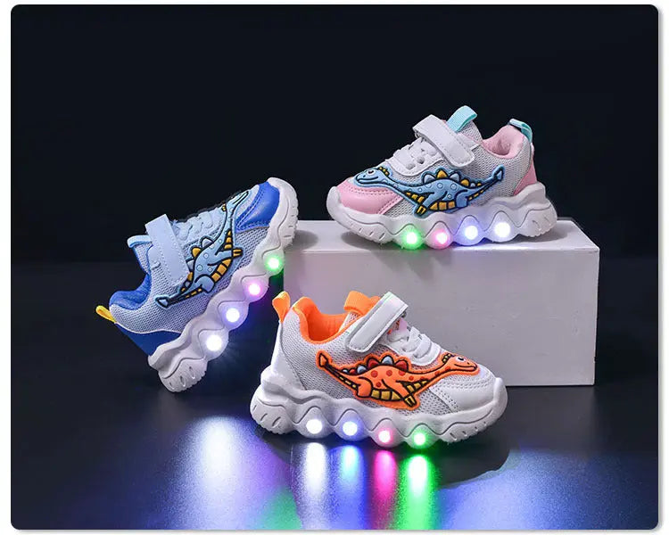 Spring New Style Dinosaur Led Light Sneakers for Boys and Girls Spring & Fall New Mesh Breathable Casual Light Shoes for Children and Middle-Aged Children GreatEagleInc