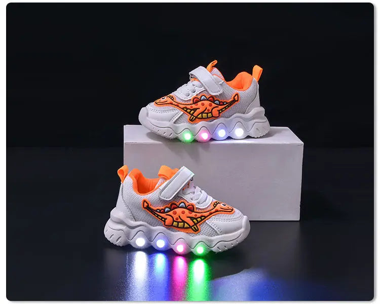 Spring New Style Dinosaur Led Light Sneakers for Boys and Girls Spring & Fall New Mesh Breathable Casual Light Shoes for Children and Middle-Aged Children GreatEagleInc