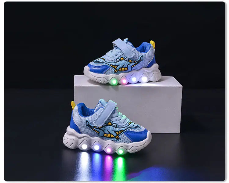 Spring New Style Dinosaur Led Light Sneakers for Boys and Girls Spring & Fall New Mesh Breathable Casual Light Shoes for Children and Middle-Aged Children GreatEagleInc