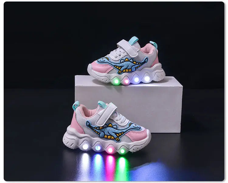 Spring New Style Dinosaur Led Light Sneakers for Boys and Girls Spring & Fall New Mesh Breathable Casual Light Shoes for Children and Middle-Aged Children GreatEagleInc