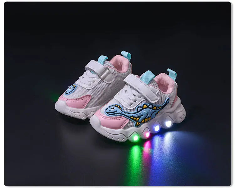 Spring New Style Dinosaur Led Light Sneakers for Boys and Girls Spring & Fall New Mesh Breathable Casual Light Shoes for Children and Middle-Aged Children GreatEagleInc