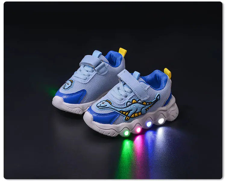 Spring New Style Dinosaur Led Light Sneakers for Boys and Girls Spring & Fall New Mesh Breathable Casual Light Shoes for Children and Middle-Aged Children GreatEagleInc