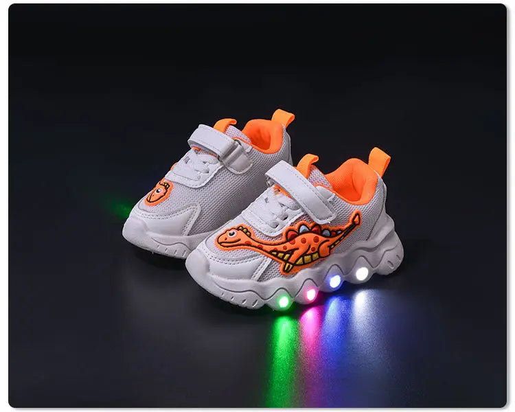 Spring New Style Dinosaur Led Light Sneakers for Boys and Girls Spring & Fall New Mesh Breathable Casual Light Shoes for Children and Middle-Aged Children GreatEagleInc